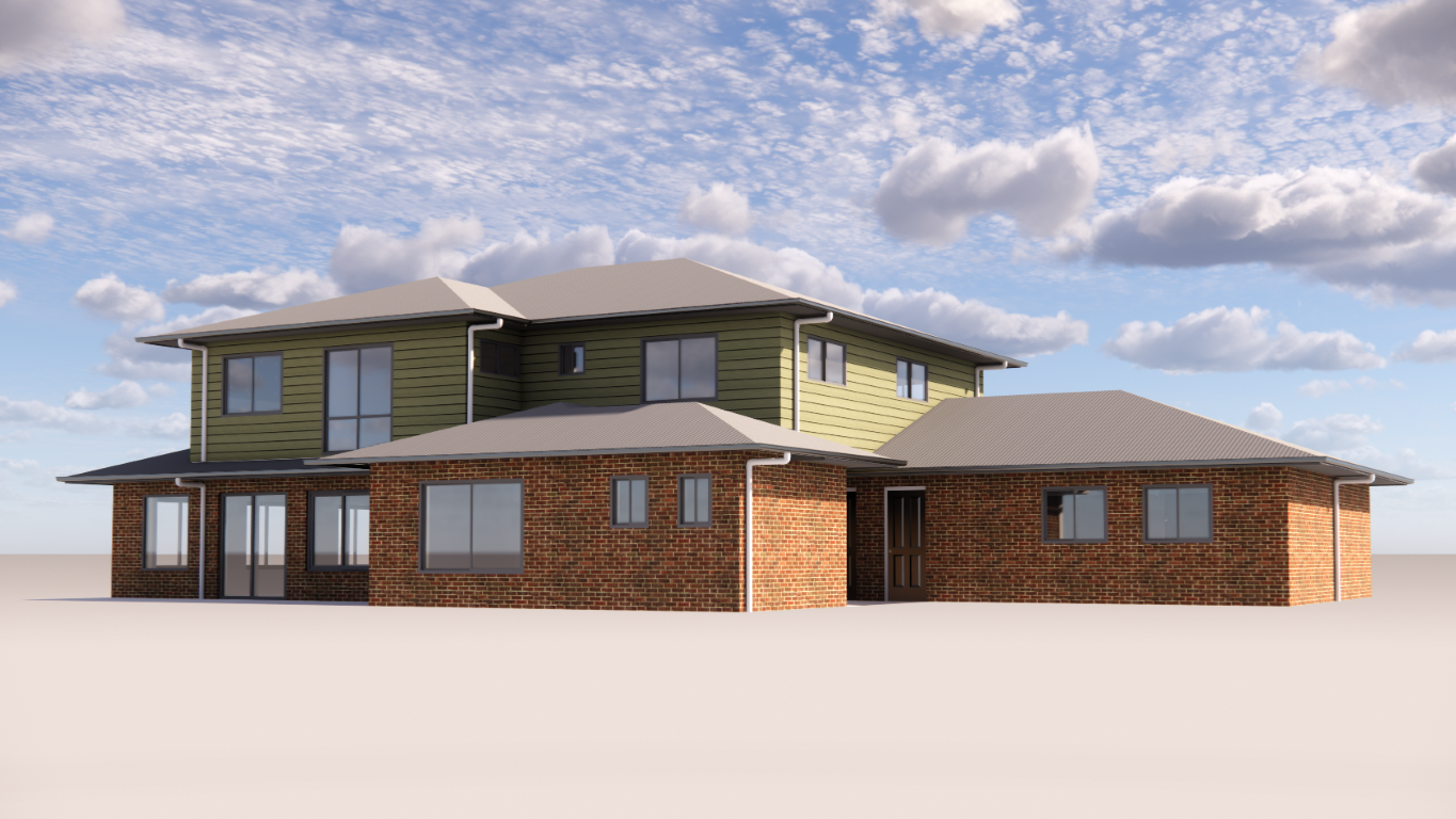 Photorealistic 3D render of two-storey home — Modulos Design Tasmania