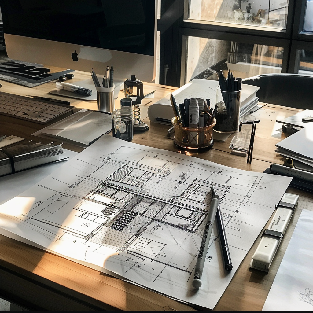 Building designer at work on concept sketches in Tasmania